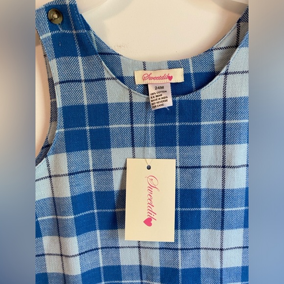 Sweetdil blue plaid longalls overalls jumpsuit 24m NWT - Picture 3 of 8